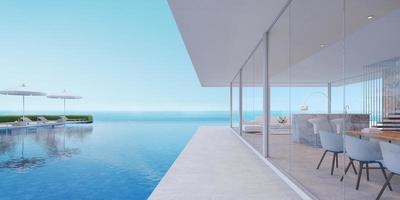 Luxury house with sea view swimming pool and terrace at vacation home,3d illustration photo