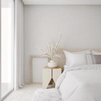 White bedroom interior.Earth tones design.3d rendering photo