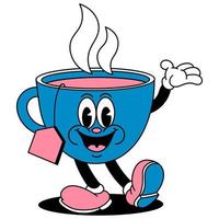 ilustración vectorial de un personaje de dibujos animados de un vaso lleno de té caliente, con una expresión feliz vector