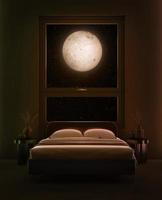 Bedroom with moonlight drop through the window.3d rendering photo
