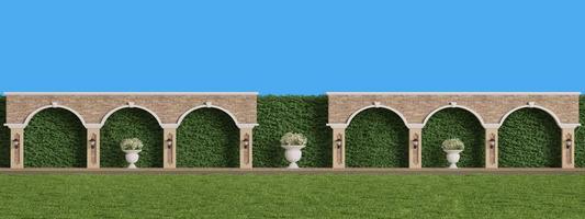 Fence with hedge and lawn grass.Classic style.3d rendering photo