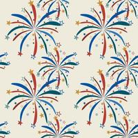 Seamless pattern. Colorful fireworks, blue, red and white. Fat vector repeating texture image.