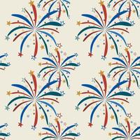 Seamless pattern. Colorful fireworks, blue, red and white. Fat vector repeating texture image.