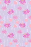 Seamless, repeat pattern,  Fat vector texture of pink pastel Lotus or  Water Lily flower image.