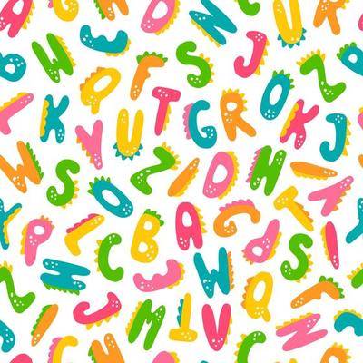 Dinosaur style English Alphabet, Cute Colorful seamless Pattern for Kids