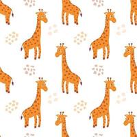 patrón transparente de vector con jirafa sobre fondo blanco. decoración para carteles infantiles, postales, ropa y decoración de interiores