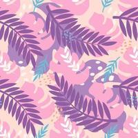 Tropical plants, Monstera leaves, palm trees. Vector seamless pattern in flat style