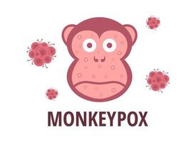 Monkey pox virus outbreak. Vector design with primate face and skin rashes on white background. Warning about an infectious disease