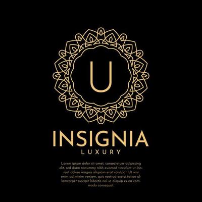 letter U luxurious insignia circle decorative lace vector logo design