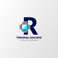 logotipo del circuito de la letra r. máquina terminal para tecnología, gadget, inteligencia artificial vector