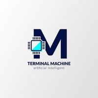 letter M circuit logo. terminal machine for technology, gadget, artificial intelligent vector