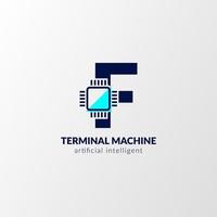 logotipo del circuito de la letra f. máquina terminal para tecnología, gadget, inteligencia artificial vector