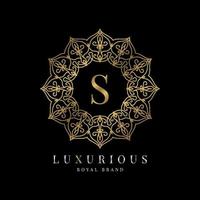 letter S luxury round alphabet logo template vector mandala for premium brand, personal branding identity, boutique, spa, wedding, gown, make up artist and cosmetic