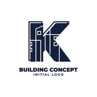 letra k con diseño de logotipo de vector inicial de objeto de construcción adecuado para negocios inmobiliarios y inmobiliarios