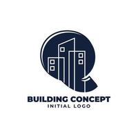letter Q with building object initial vector logo design suitable for real estate and property business