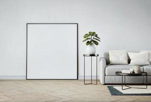 imagen de marco en blanco en la sala de estar moderna con sofá y plant.3d rendering foto
