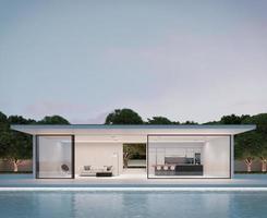 casa moderna con piscina de diseño moderno y luz nocturna. Representación 3d foto