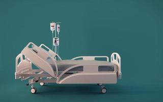 Side view of hospital bed isolated on blue background.Concept for insurance.3d rendering photo
