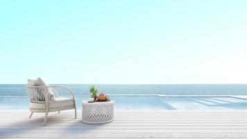Beach lounge with sundeck,pool and sea view for vacation and summer.3d rendering photo