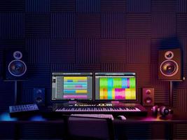 Audio workplace,recording studio,computer music studio.3d rendering photo