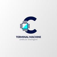 logotipo del circuito de la letra c. máquina terminal para tecnología, gadget, inteligencia artificial vector