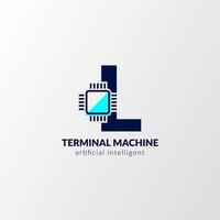 logotipo del circuito de la letra l. máquina terminal para tecnología, gadget, inteligencia artificial vector