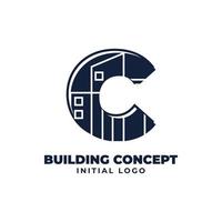 letra c con diseño de logotipo de vector inicial de objeto de construcción adecuado para bienes raíces y negocios inmobiliarios