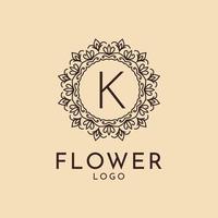 letter K flower circle decoration for spa, salon, hotel, florist, feminine brand vector