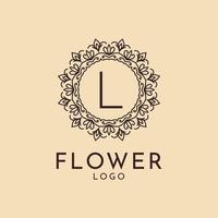 letra l decoración de círculo de flores para spa, salón, hotel, floristería, marca femenina vector