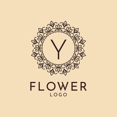 letter Y flower circle decoration for spa, salon, hotel, florist, feminine brand