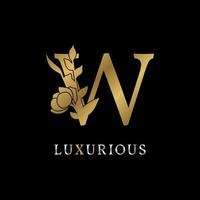 letter W flower leaves decoration for wedding, beauty care logo, personal branding identity, make up artist or any other royal brand and company. luxurious gold and silver color sample in dummy text vector