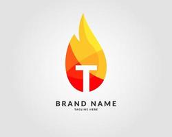 letter T modern flame trendy bright logo design for creative and energic company vector