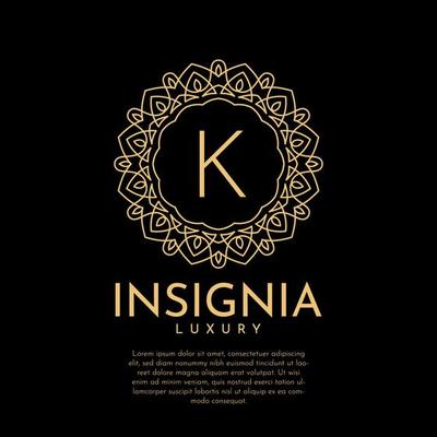 letter K luxurious insignia circle decorative lace vector logo design