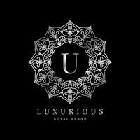 letter U luxury round alphabet logo template vector mandala for premium brand, personal branding identity, boutique, spa, wedding, gown, make up artist and cosmetic