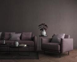 Dark tone living room in modern style with sofa,armchair and plant.3d rendering photo