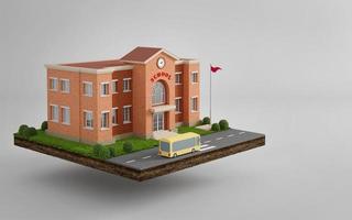School isometric on earth with school bus.3d rendering photo