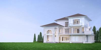 Exterior luxury house.Classic style with lawn field.Concept for real estate sale or property investment3d rendering photo