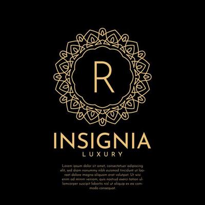 letter R luxurious insignia circle decorative lace vector logo design