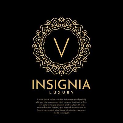 letter V luxurious insignia circle decorative lace vector logo design