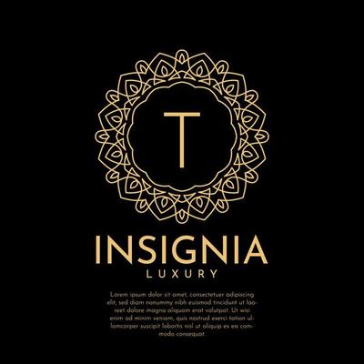 letter T luxurious insignia circle decorative lace vector logo design