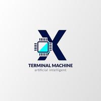 letter X circuit logo. terminal machine for technology, gadget, artificial intelligent vector