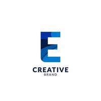 letter E alphabet logo in blue paper cut style modern and trendy creative design vector