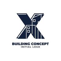 letra x con diseño de logotipo de vector inicial de objeto de construcción adecuado para bienes raíces y negocios inmobiliarios