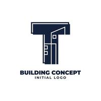 letter T with building object initial vector logo design suitable for real estate and property business