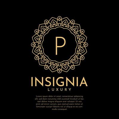 letter P luxurious insignia circle decorative lace vector logo design