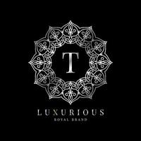 letter T luxury round alphabet logo template vector mandala for premium brand, personal branding identity, boutique, spa, wedding, gown, make up artist and cosmetic