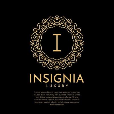 letter I luxurious insignia circle decorative lace vector logo design