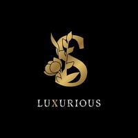 letter S flower leaves decoration for wedding, beauty care logo, personal branding identity, make up artist or any other royal brand and company. luxurious gold and silver color sample in dummy text