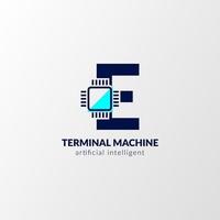 logotipo del circuito de la letra e. máquina terminal para tecnología, gadget, inteligencia artificial vector