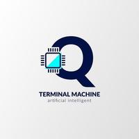 logotipo del circuito de la letra q. máquina terminal para tecnología, gadget, inteligencia artificial vector